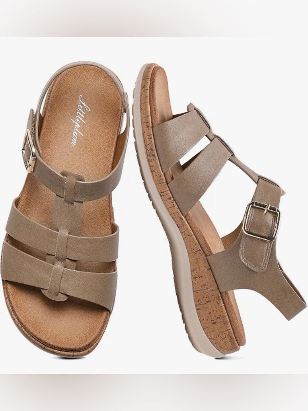 Littleplum Women's Flat Sandals, Comfortable Arch Support. Size 8, BEIGE